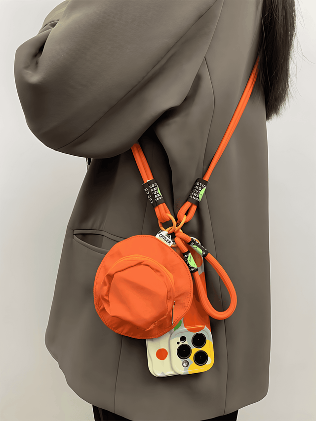 Colorful Floral with Orange Fisherman Hat Pouch Hand Strap & Lanyard