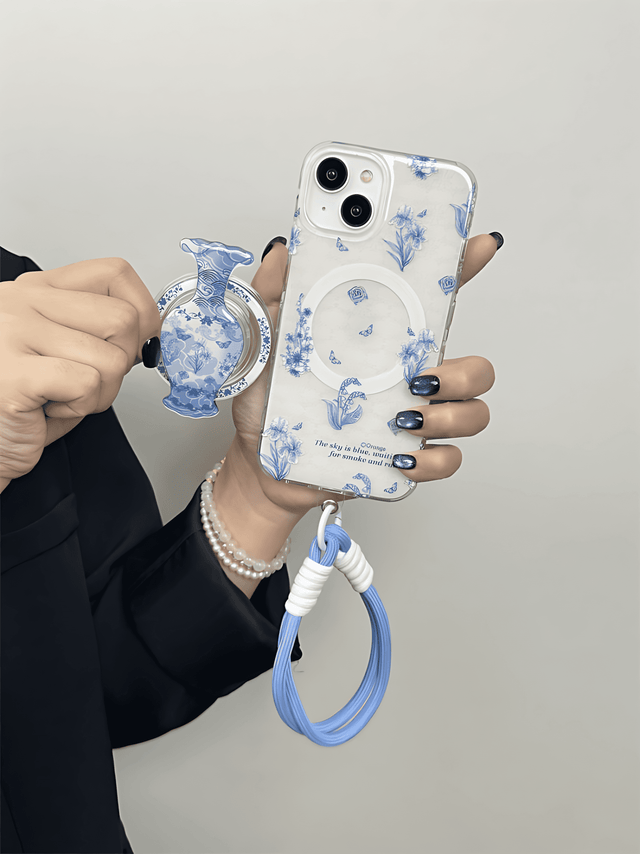 Porcelain Phone Case with Vase Magnetic Stand Hand Strap & Lanyard