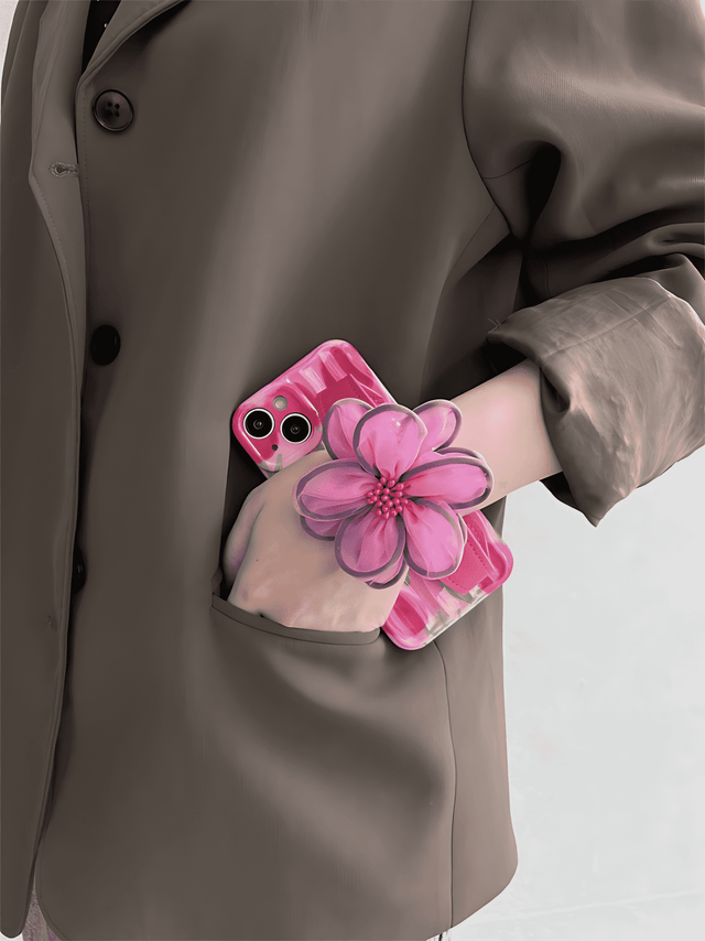 Tulip Wave Phone Case with Mesh Flower Wrist Strap Lanyard