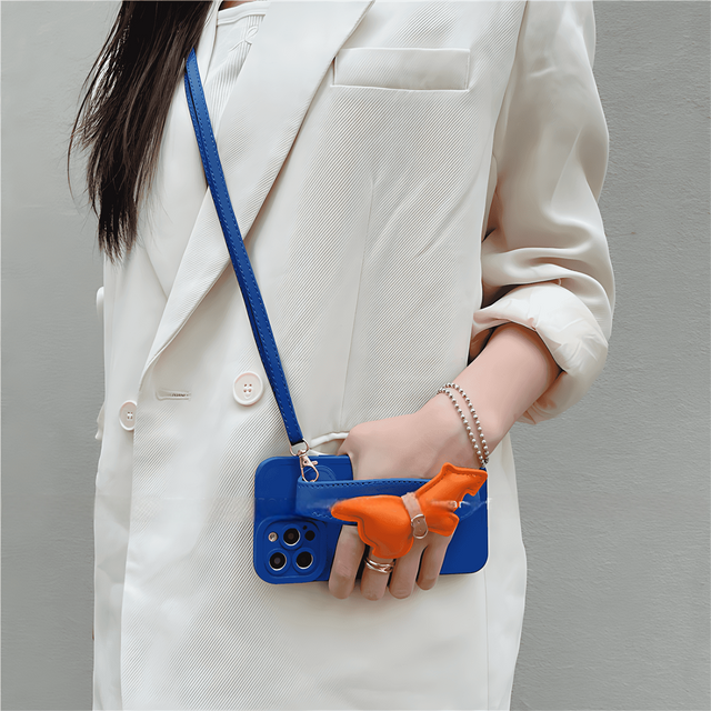 Klein Blue Silicone with Bulldog Wrist Strap Leather Crossbody Lanyard