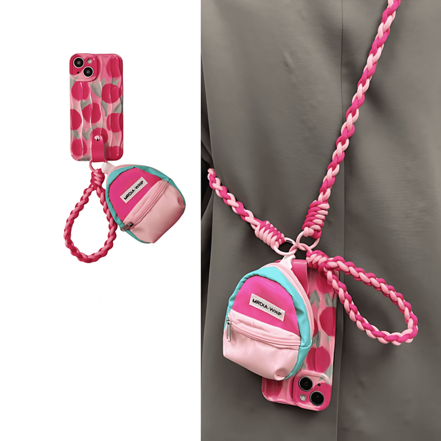 Tulip with Pink Backpack Pouch and Braided Hand Strap Lanyard