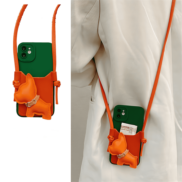 Emerald Green Silicone with Orange Bulldog Giraffe Wrist Strap Leather Lanyard