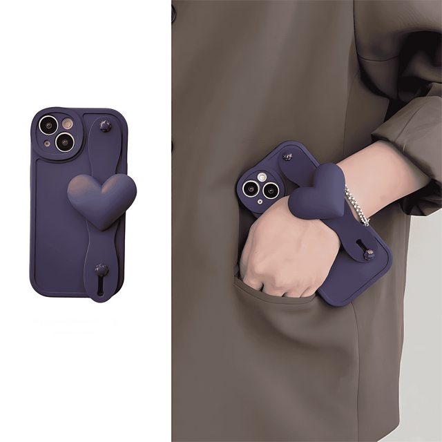 Dark Purple Silicone Case with Large Heart Wrist Strap