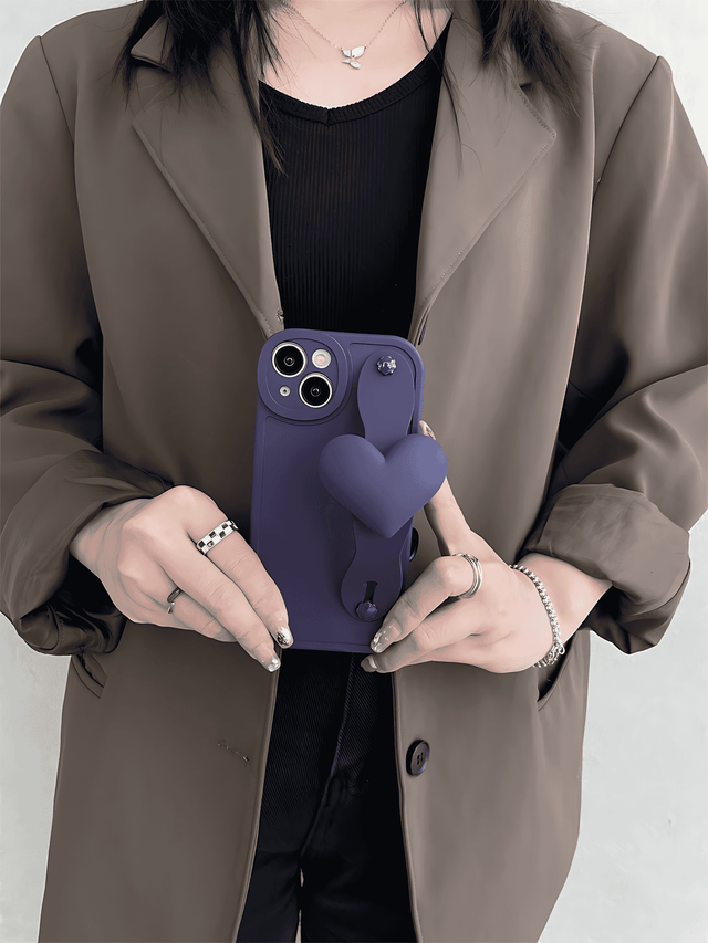 Dark Purple Silicone Case with Large Heart Wrist Strap