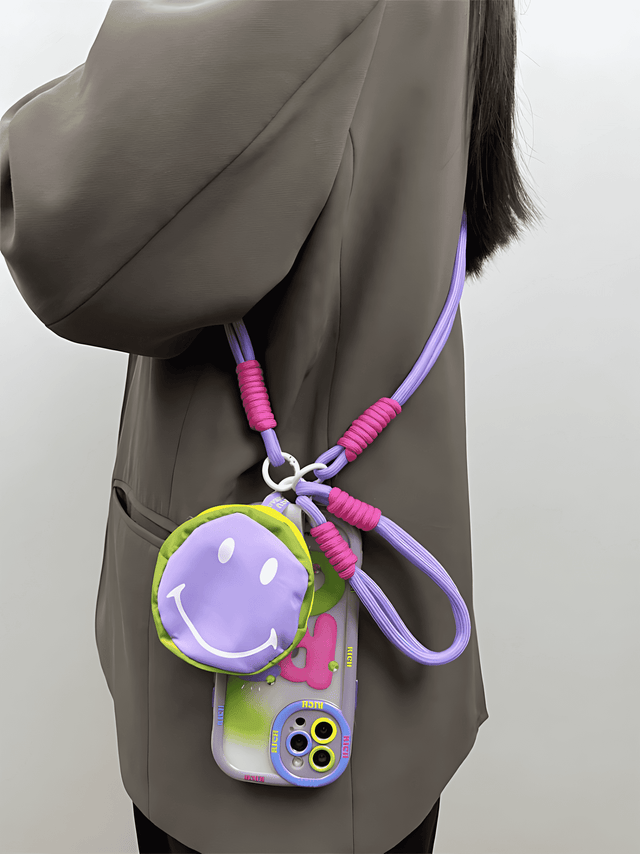 Pastel Puff Soft Case with Smiley Face Pouch & Lanyard Strap