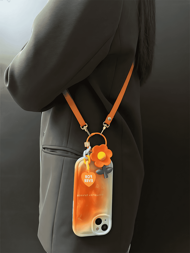 Gradient Orange Meteor Case with Forever Flower and Crossbody Lanyard