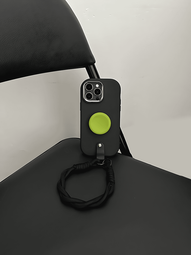 Black Silicone Case with Neon Green Round Stand and Lanyard