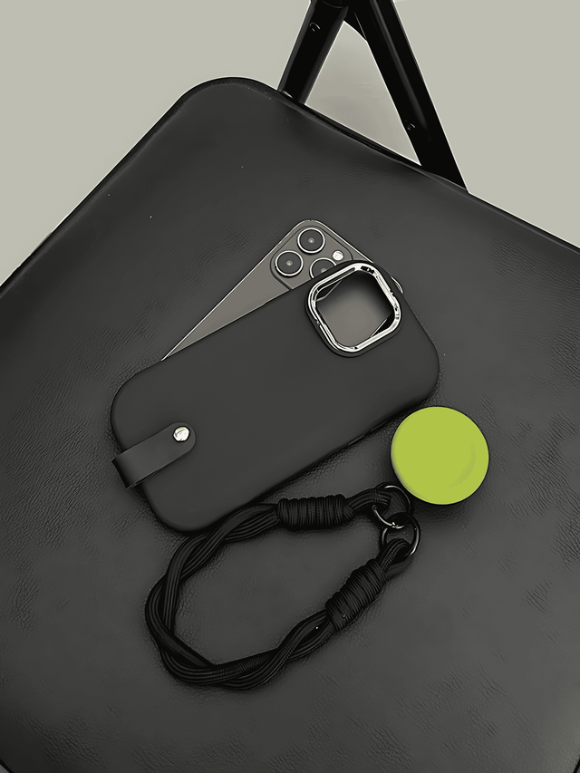 Black Silicone Case with Neon Green Round Stand and Lanyard