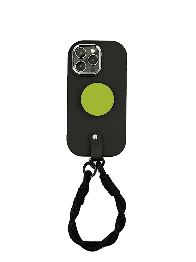 Black Silicone Case with Neon Green Round Stand and Lanyard