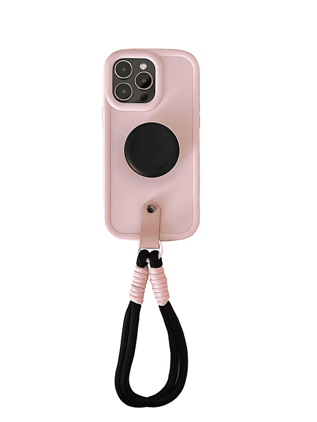 Pink Silicone Case with Black Round Stand and Lanyard