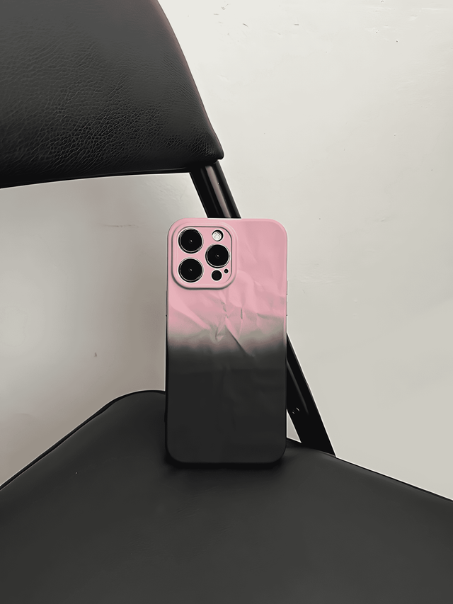 Black and Pink Gradient Silicone Case with Wrinkle Texture and Lanyard