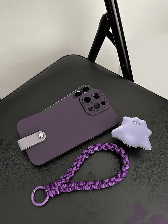 Dunkelviolette Silikonhülle mit Pokémon Ditto Stand geflochtenem Handschlaufe Lanyard