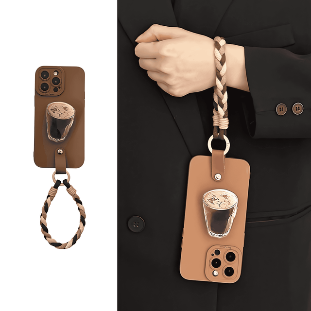 Coffee Brown Silicone Case with Coffee Cup Stand and Braided Lanyard