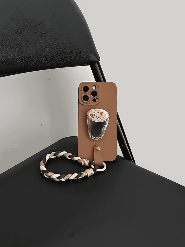 Coffee Brown Silicone Case with Coffee Cup Stand and Braided Lanyard