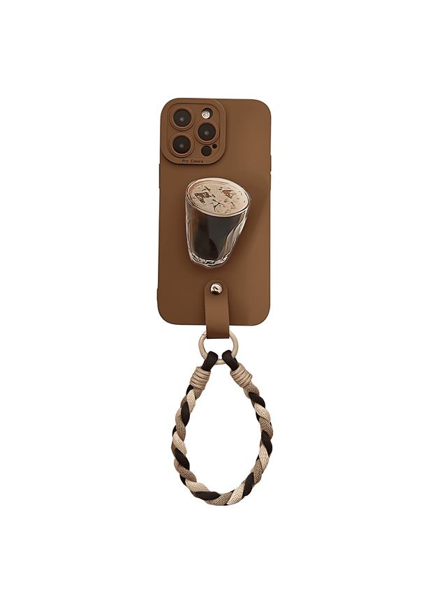 Coffee Brown Silicone Case with Coffee Cup Stand and Braided Lanyard