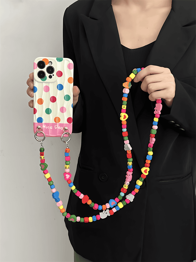 Wavy Polka Dot Phone Case with Koala Building Block Crossbody Lanyard