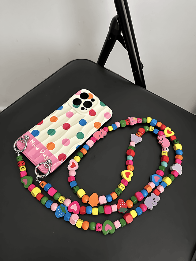 Wavy Polka Dot Phone Case with Koala Building Block Crossbody Lanyard