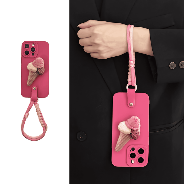 Magenta Silicone Phone Case with Ice Cream Stand and Braided Strap