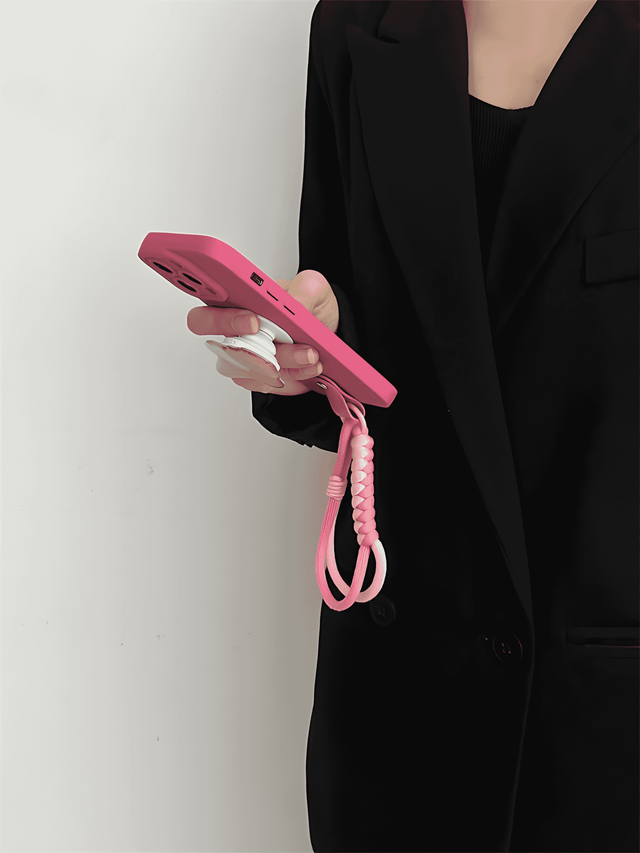 Magenta Silicone Phone Case with Ice Cream Stand and Braided Strap