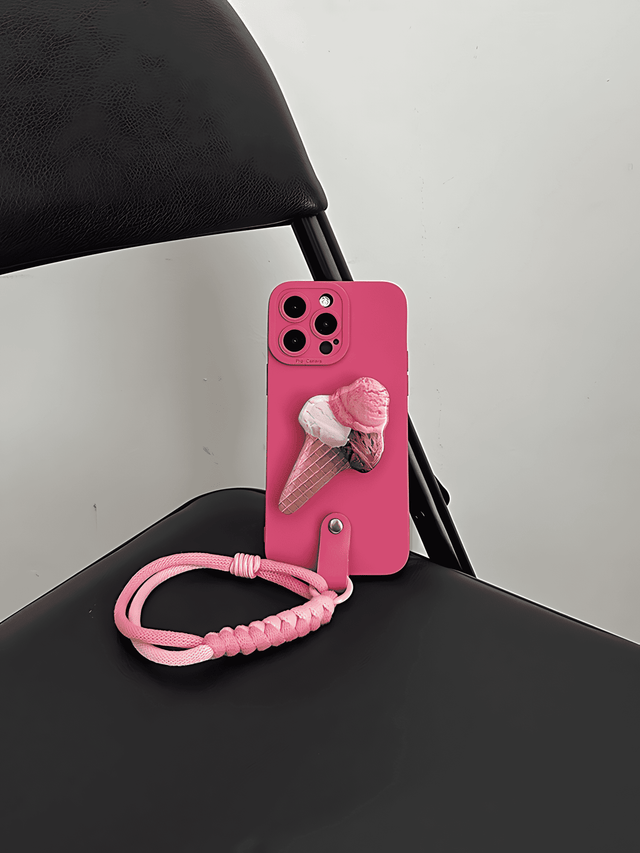 Magenta Silicone Phone Case with Ice Cream Stand and Braided Strap