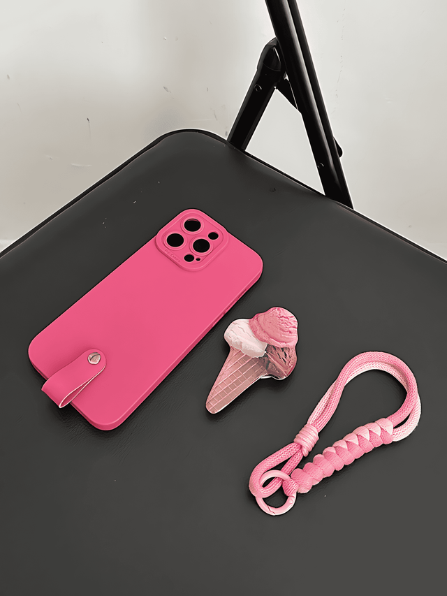 Magenta Silicone Phone Case with Ice Cream Stand and Braided Strap