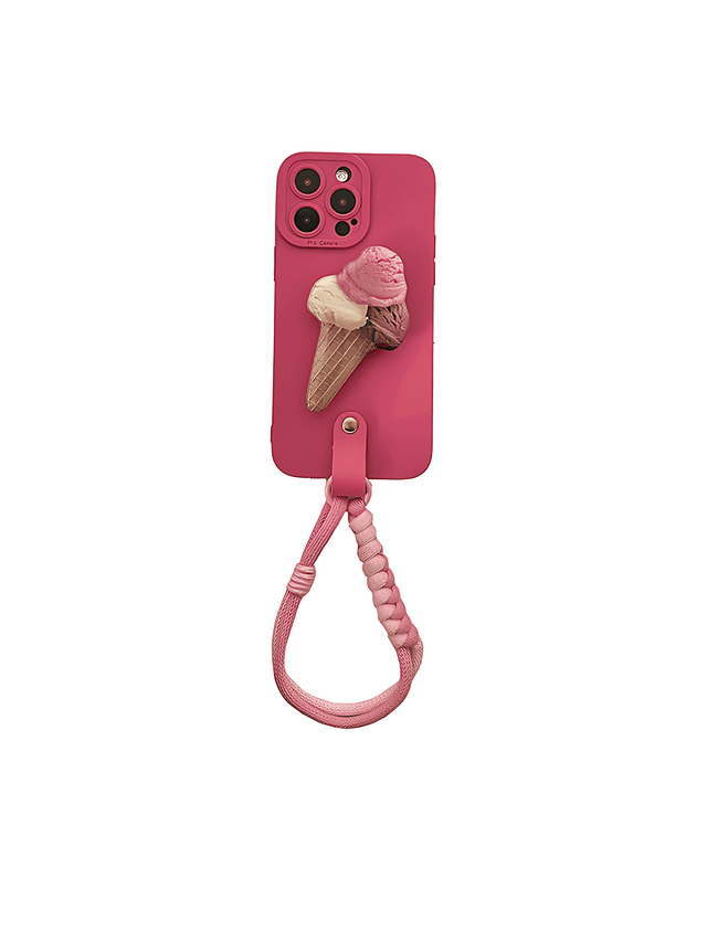 Magenta Silicone Phone Case with Ice Cream Stand and Braided Strap