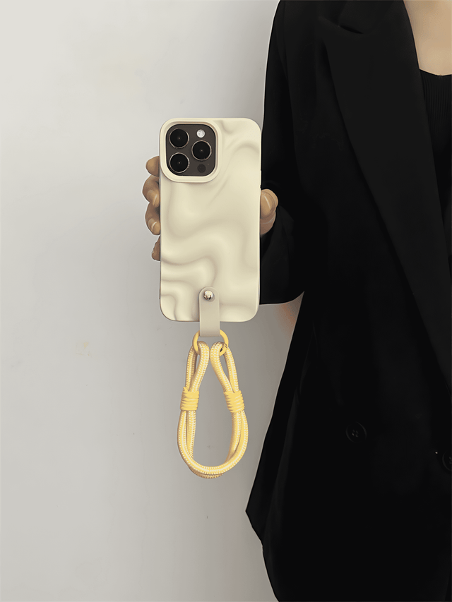 Cream White Wavy Silicone Phone Case with Hand Strap