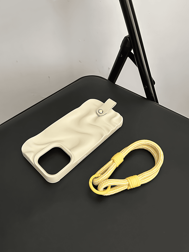 Cream White Wavy Silicone Phone Case with Hand Strap