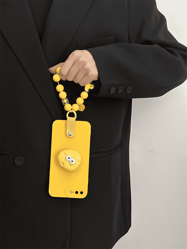 Full-Cover Yellow Silicone with Cheese Stand Beaded Hand Strap