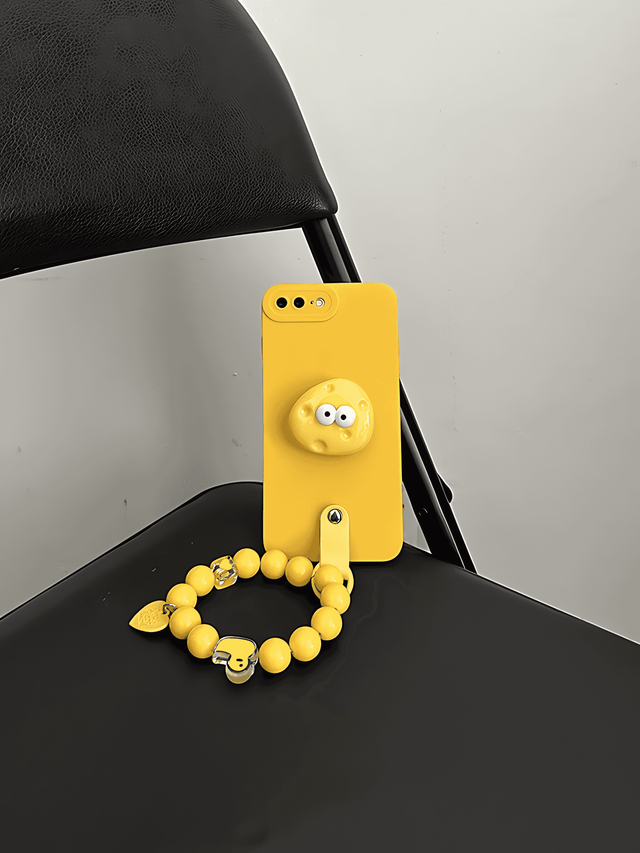 Full-Cover Yellow Silicone with Cheese Stand Beaded Hand Strap