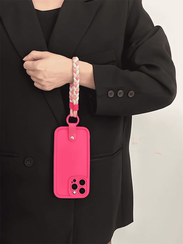 Full-Cover Hot Pink Silicone with Red-Blue Braided Hand Strap