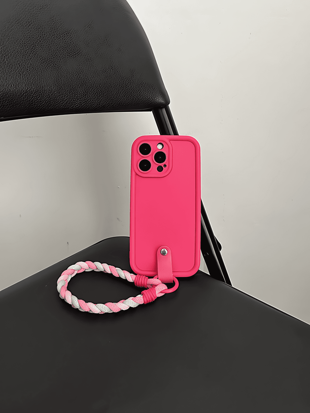 Full-Cover Hot Pink Silicone with Red-Blue Braided Hand Strap