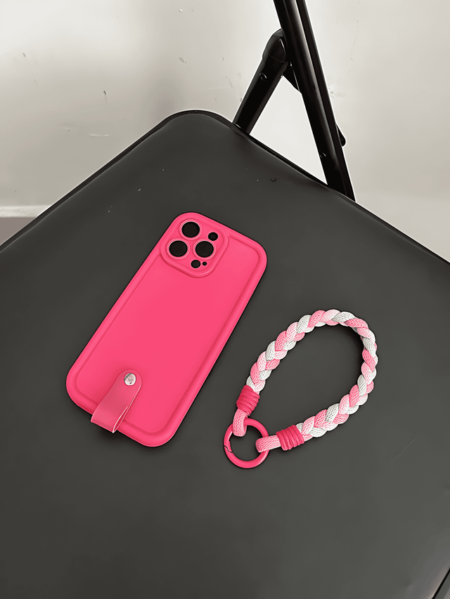 Full-Cover Hot Pink Silicone with Red-Blue Braided Hand Strap