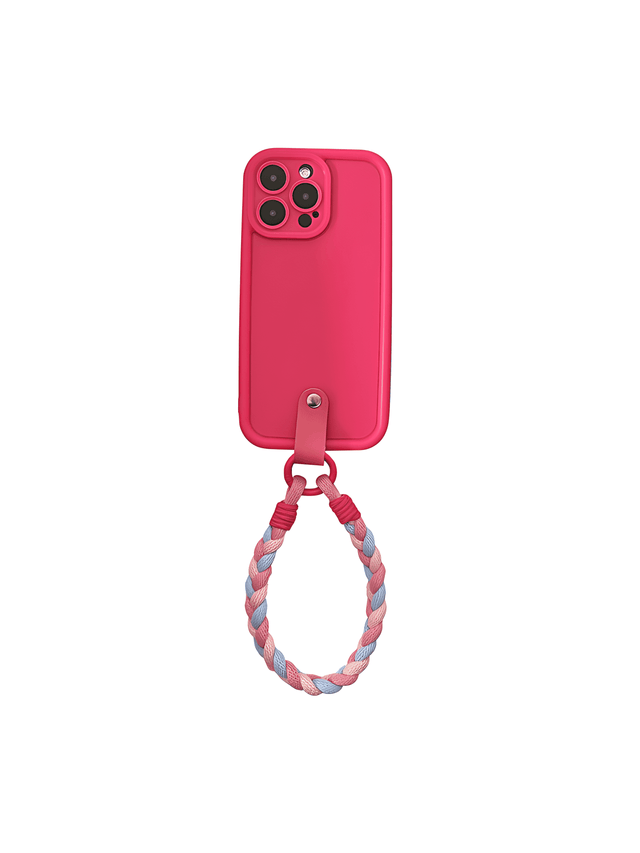 Full-Cover Hot Pink Silicone with Red-Blue Braided Hand Strap