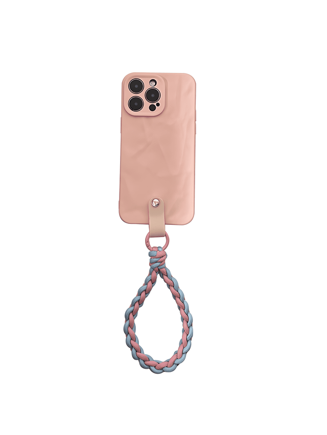 Wrinkled Texture Haze Pink Silicone Hand Strap Leather Crossbody Strap