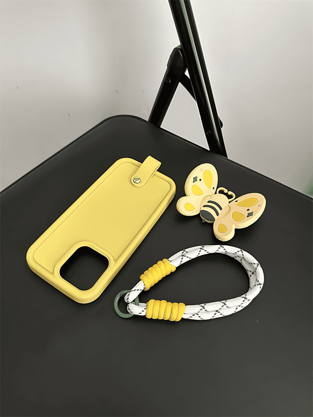 Lemon Yellow Bubble Silicone with Bee Stand Wrist Strap and Crossbody Strap