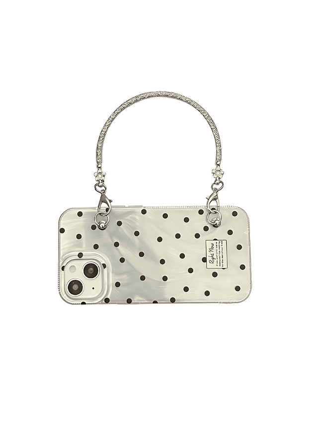 Silver Polka Dot Case with Chain Wrist Strap and Crossbody Chain Lanyard