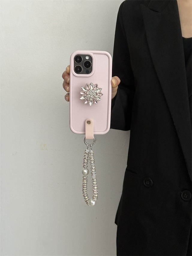 Pink Bubble Silicone Case Crystal Diamond Stand Beaded Wrist Strap