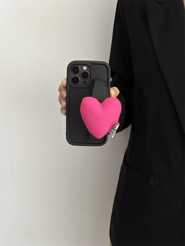 Black Bubble Silicone Phone Case with Pink Heart Wrist Band Straps