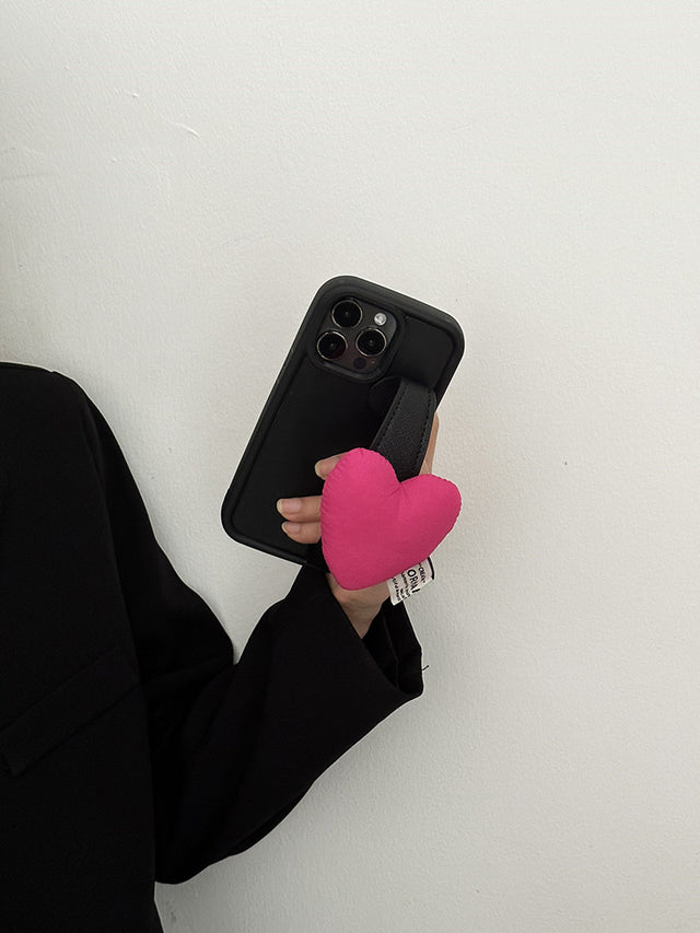 Black Bubble Silicone Phone Case with Pink Heart Wrist Band Straps