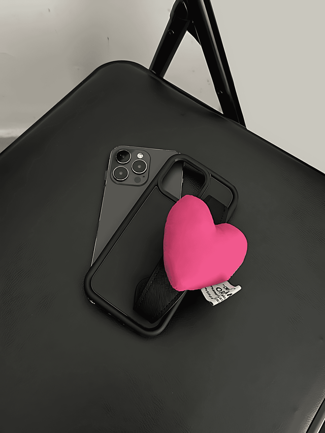 Black Bubble Silicone Phone Case with Pink Heart Wrist Band Straps