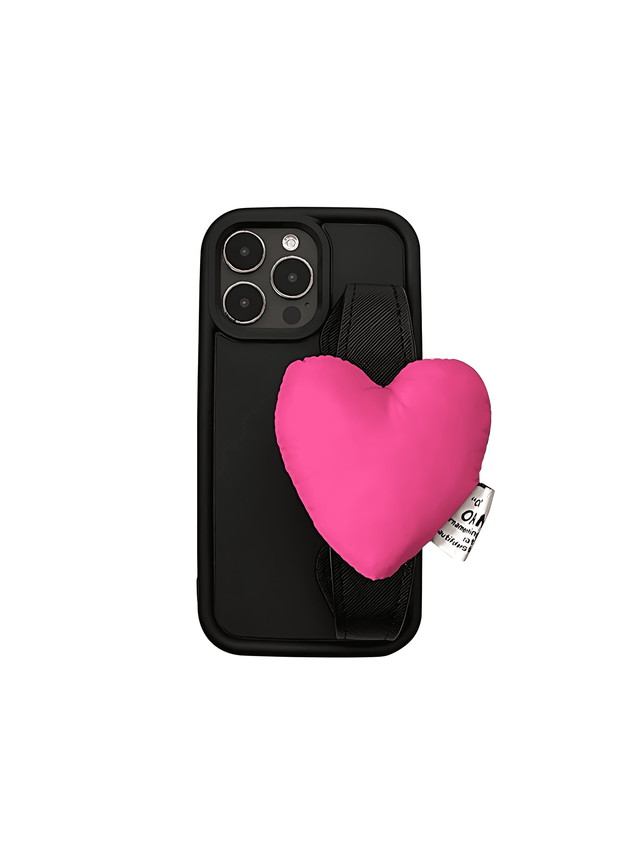 Black Bubble Silicone Phone Case with Pink Heart Wrist Band Straps