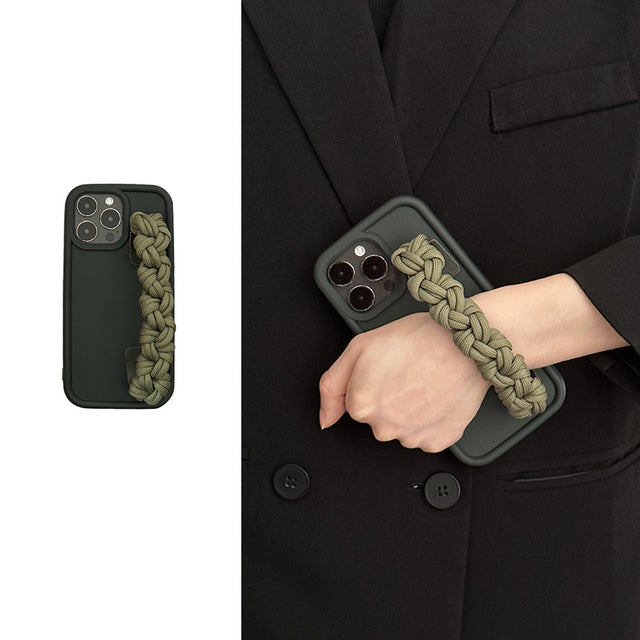 Dark Green Bubble Soft Phone Case with Braided Wrist Strap Lanyard