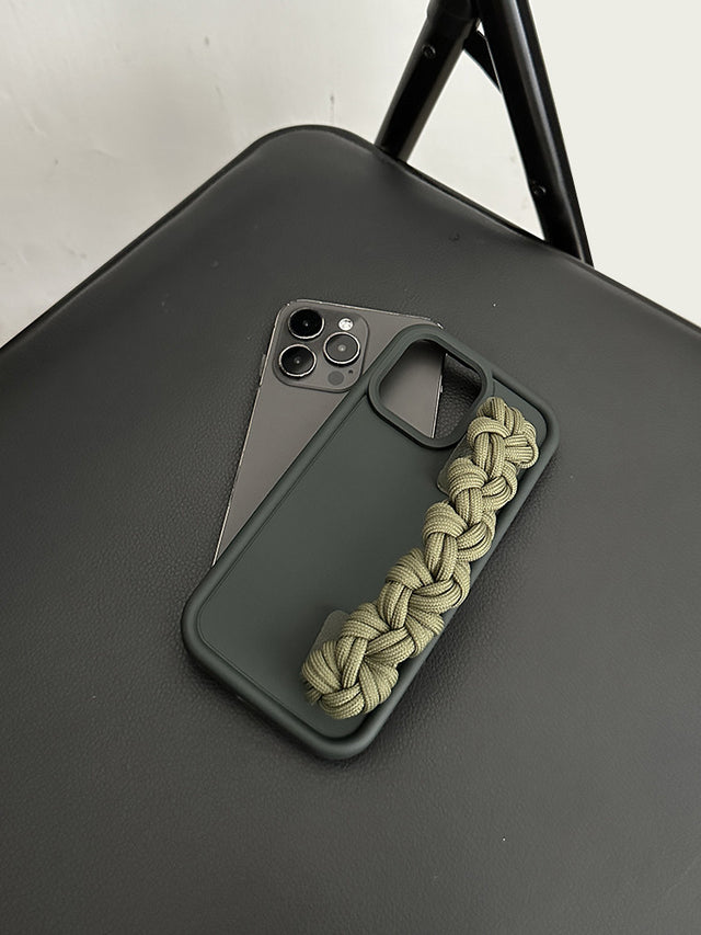 Dark Green Bubble Soft Phone Case with Braided Wrist Strap Lanyard