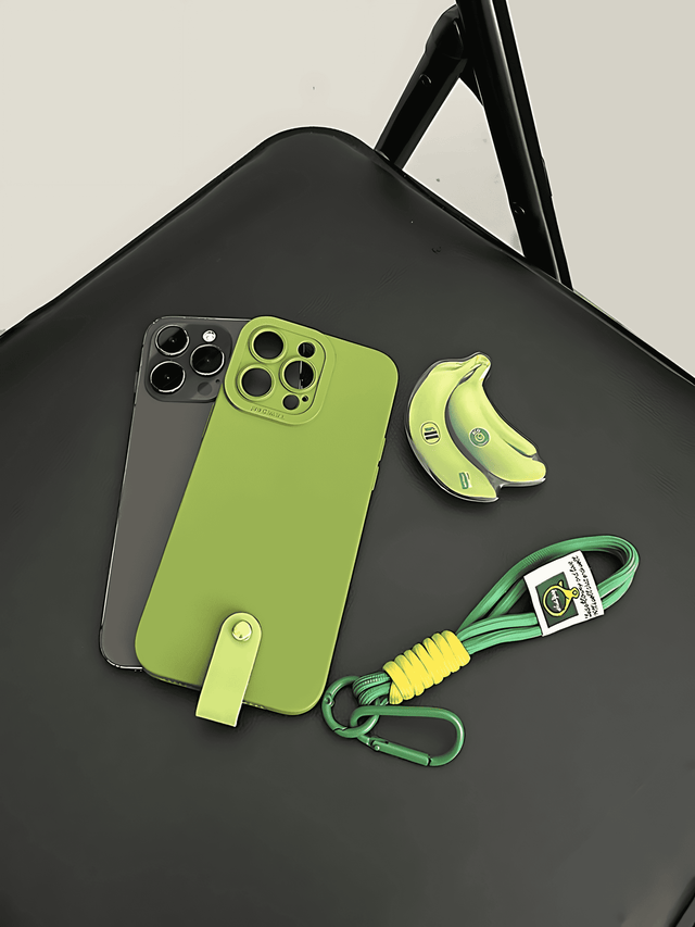 Full-Cover Mustard Green Silicone Case Banana Stand Wrist Strap Lanyard