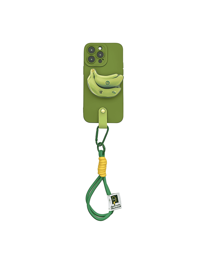 Full-Cover Mustard Green Silicone Case Banana Stand Wrist Strap Lanyard