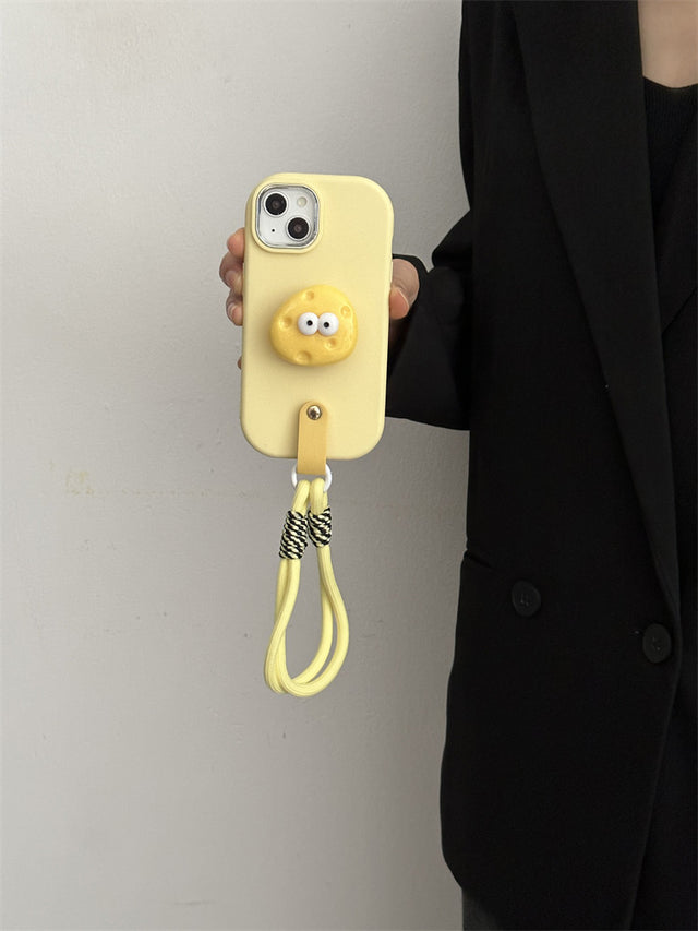 Soft Silicone Case with Cheese Stand and Hand Strap in Cream Yellow