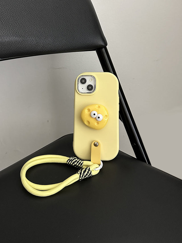 Soft Silicone Case with Cheese Stand and Hand Strap in Cream Yellow